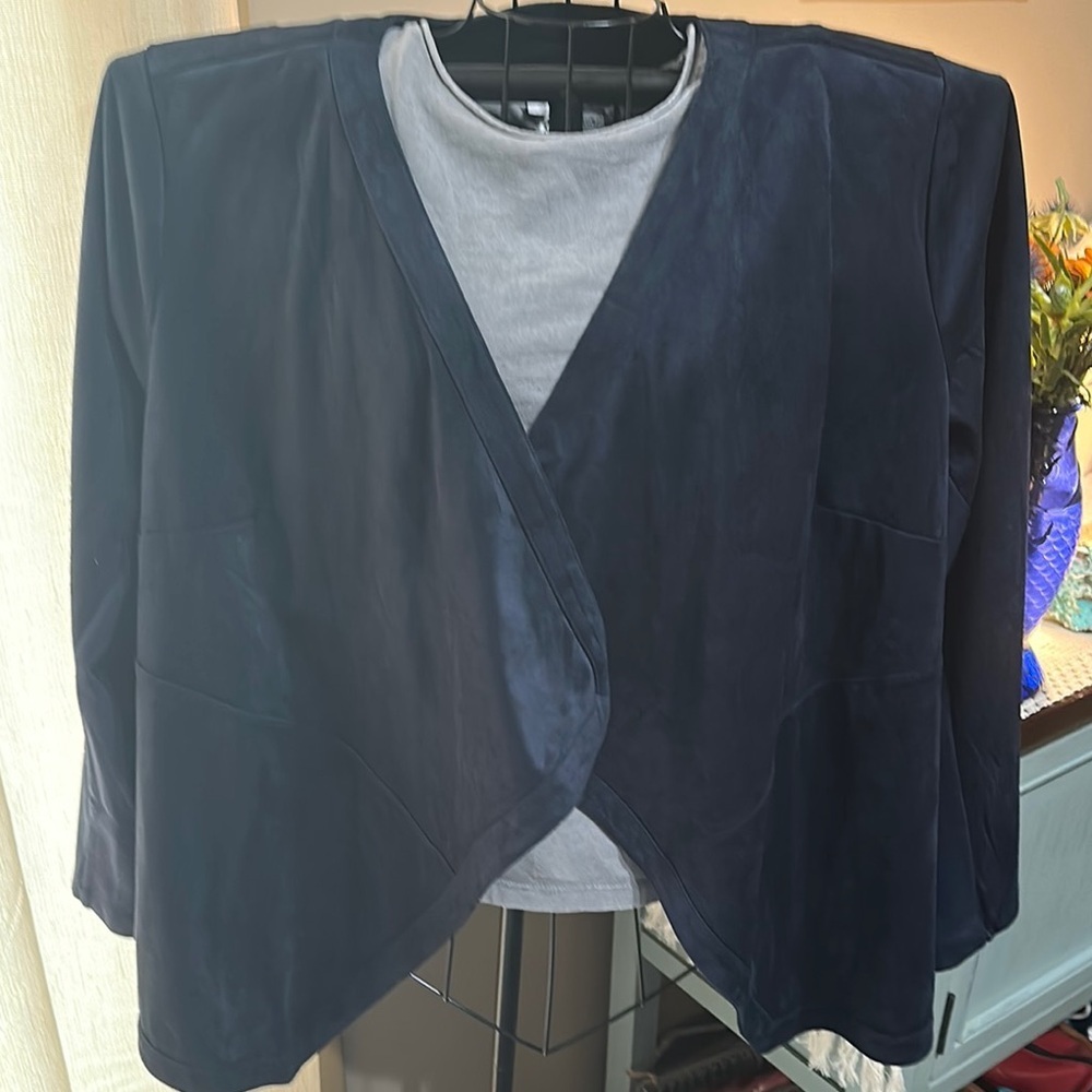 Unique Winged Open Front J.Jill Navy Blazer - Picture 1 of 12
